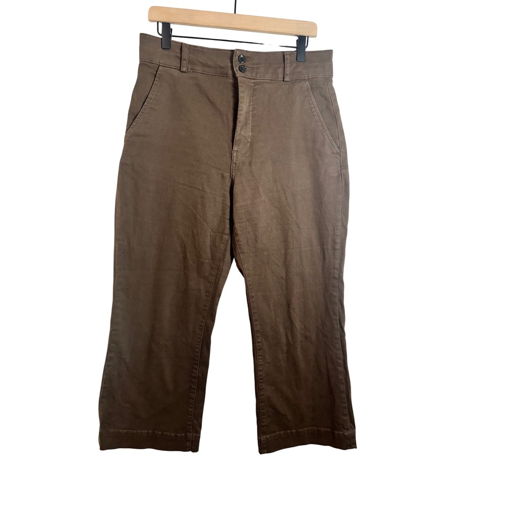 Everlane Womens Brown Organic Cotton Kick Flare High Rise Cropped Pants Size 10